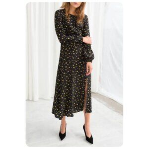 & Other Stories Black Floral Midi Dress